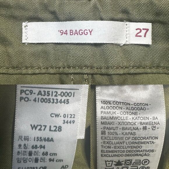 Levi’s 94 Pants Women’s 27 Baggy Mid Rise Straight Leg Martini Olive Twill - Picture 7 of 9